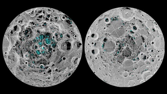 Hielo en las zonas polares de la luna.