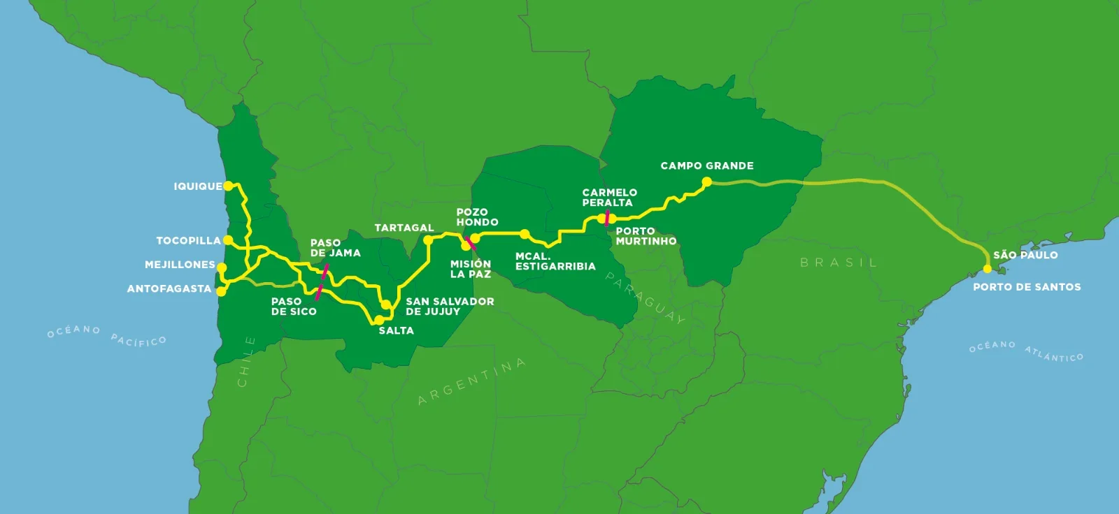 Mapa Corredor Bioceánico Capricornio. Crédito: Corredor Bioceánico Capricornio.