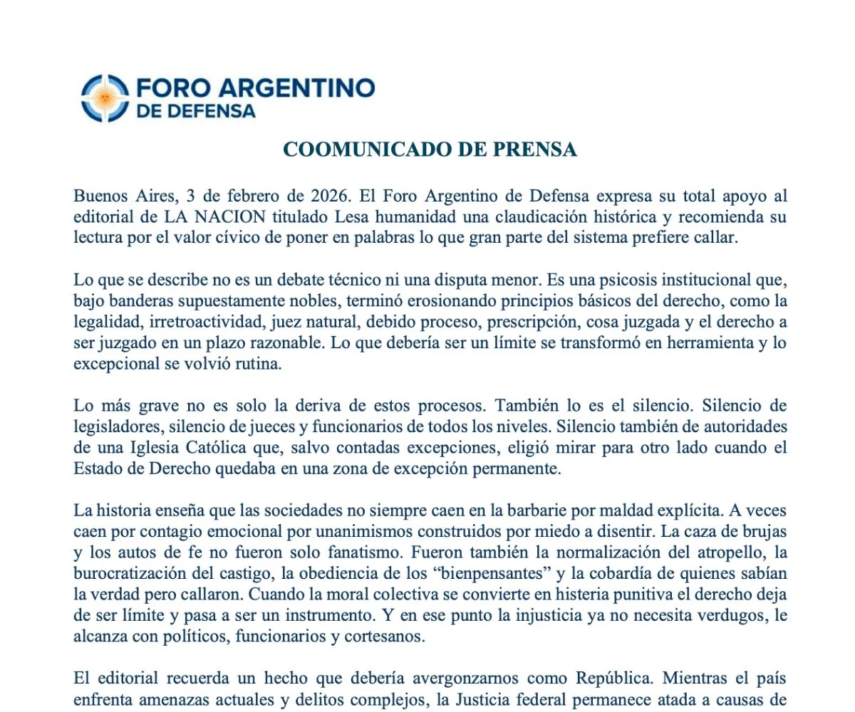 Comunicado de prensa Foro Argentino de Defensa