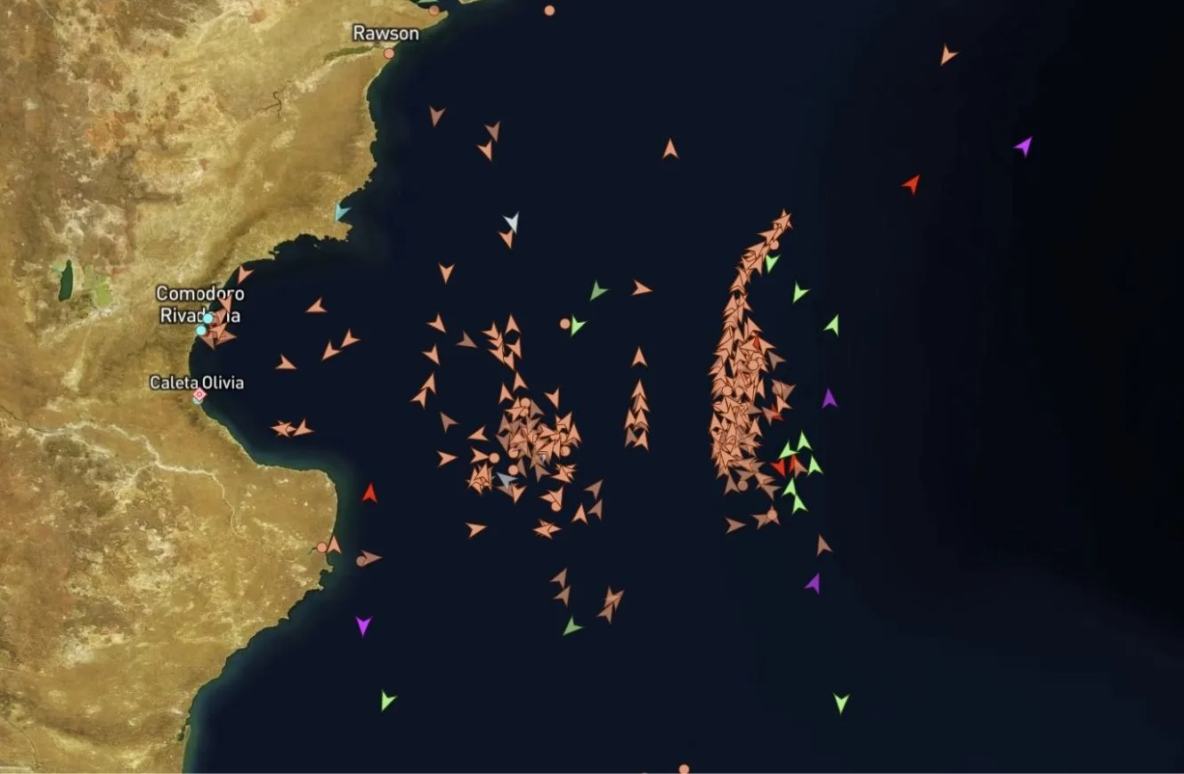 Situación de los pesqueros hoy 25-2. Crédito: Marinetraffic 